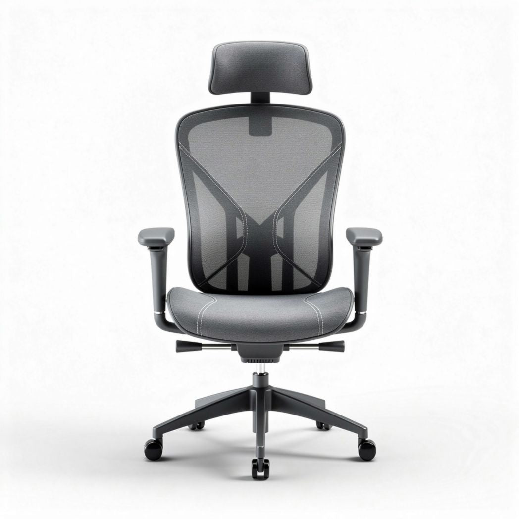 Chaise de bureau ergonomique en mesh gris avec appuie-tête ajustable 60 x 60 x 120cm