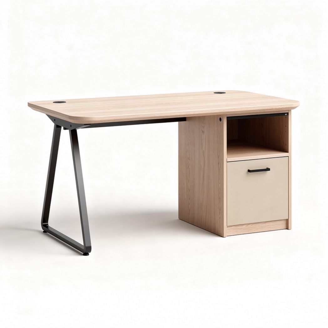 Bureau en bois clair avec tiroir de rangement 150 x 75 x 75cm
