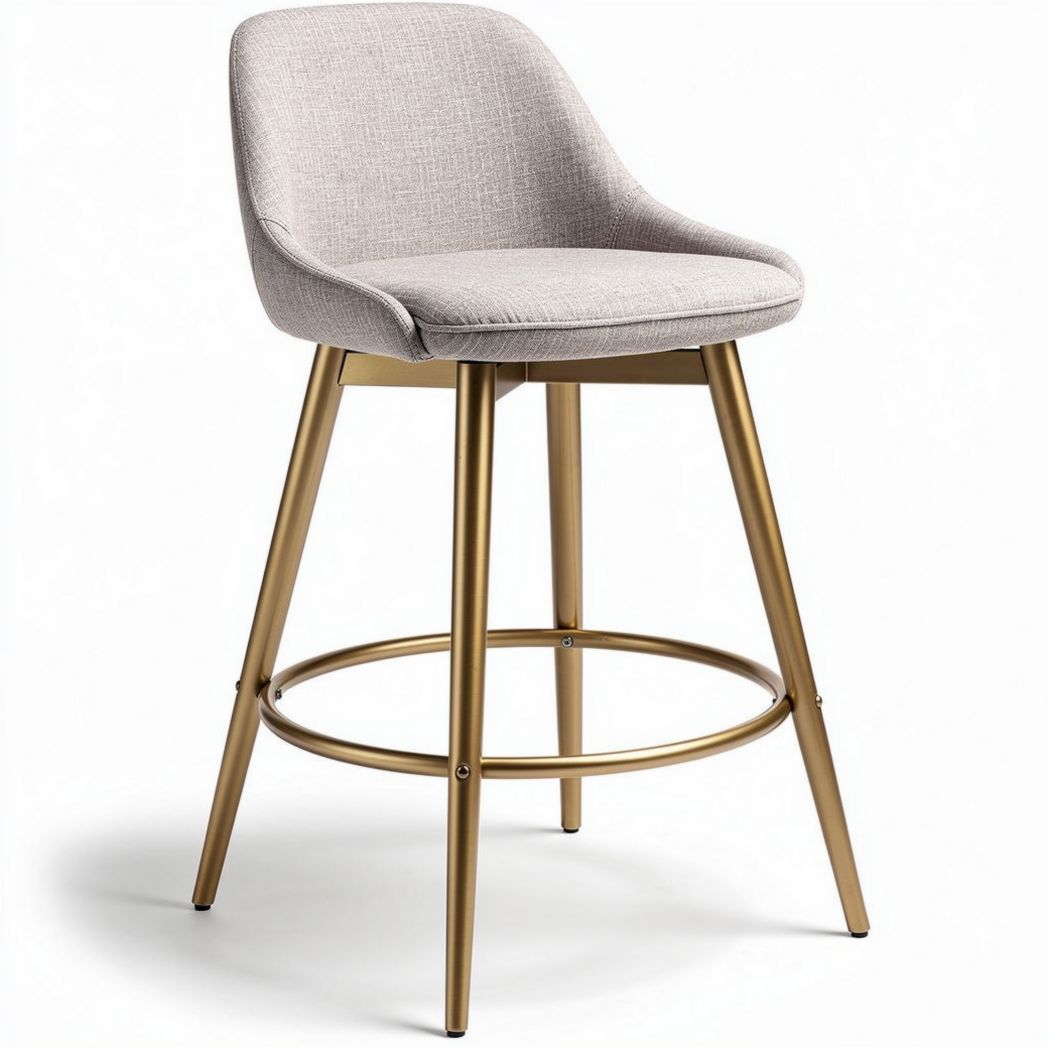 Tabouret de bar en tissu gris avec pieds en métal doré 45 x 45 x 100cm