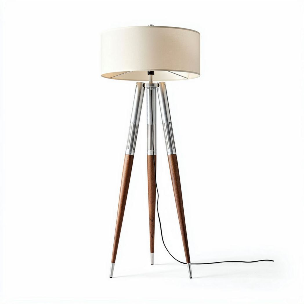 Lampe sur pied en bois et métal avec abat-jour tissu beige 30 x 30 x 150cm