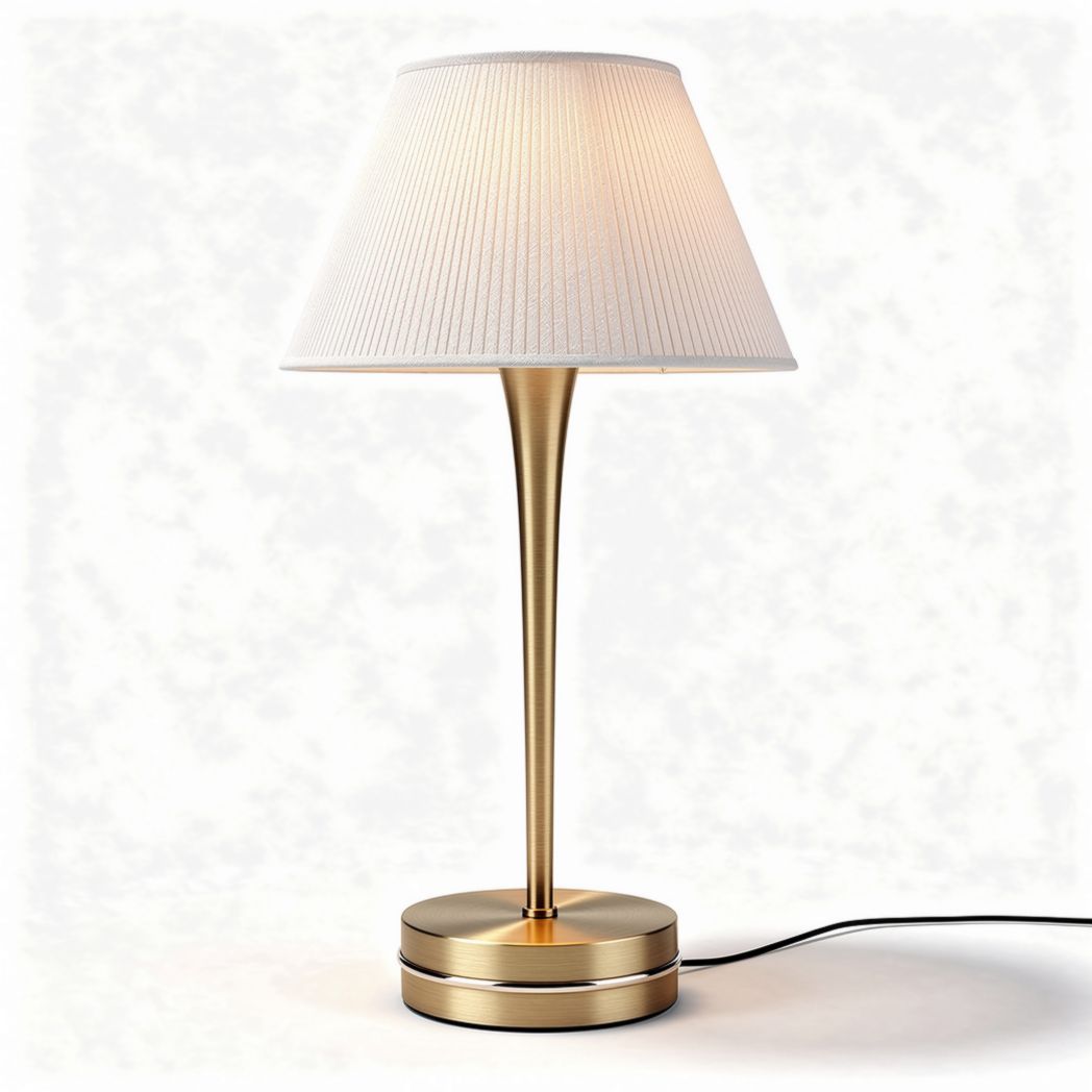 lampe de bureau en métal doré avec abat-jour en tissu blanc 20 x 20 x 40cm