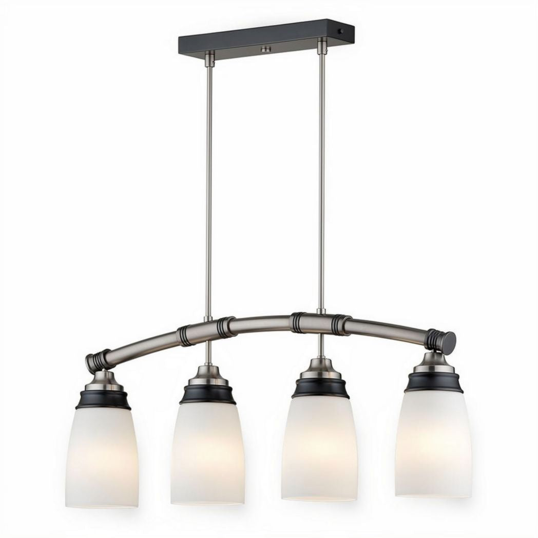 Suspension de cuisine en métal noir avec abat-jours en verre blanc 60 x 22 x 20cm