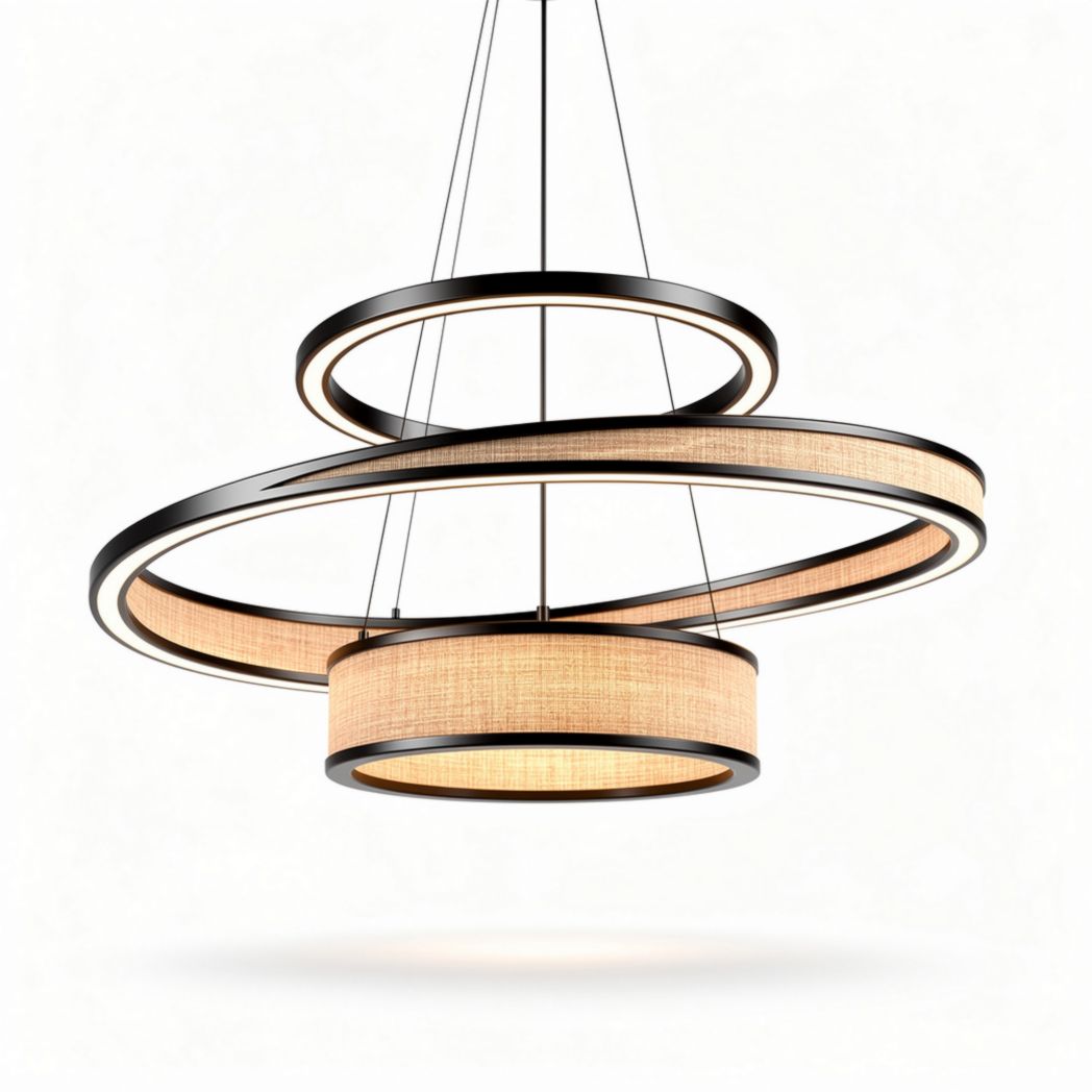 Luminaire suspendu en métal et tissu de 60 x 60 x 20cm couleur beige