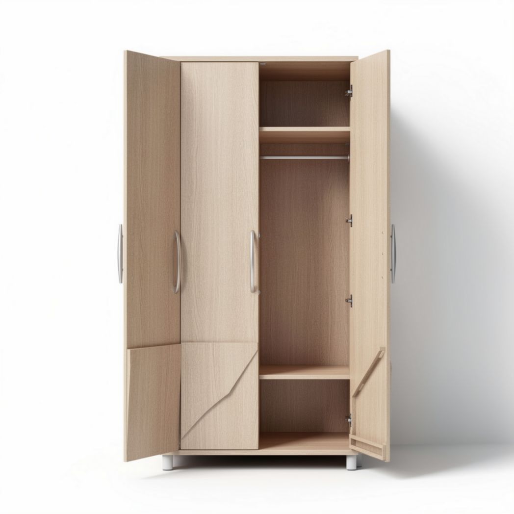 Armoire en bois beige avec étagères et penderie dimensions 100 x 60 x 180cm