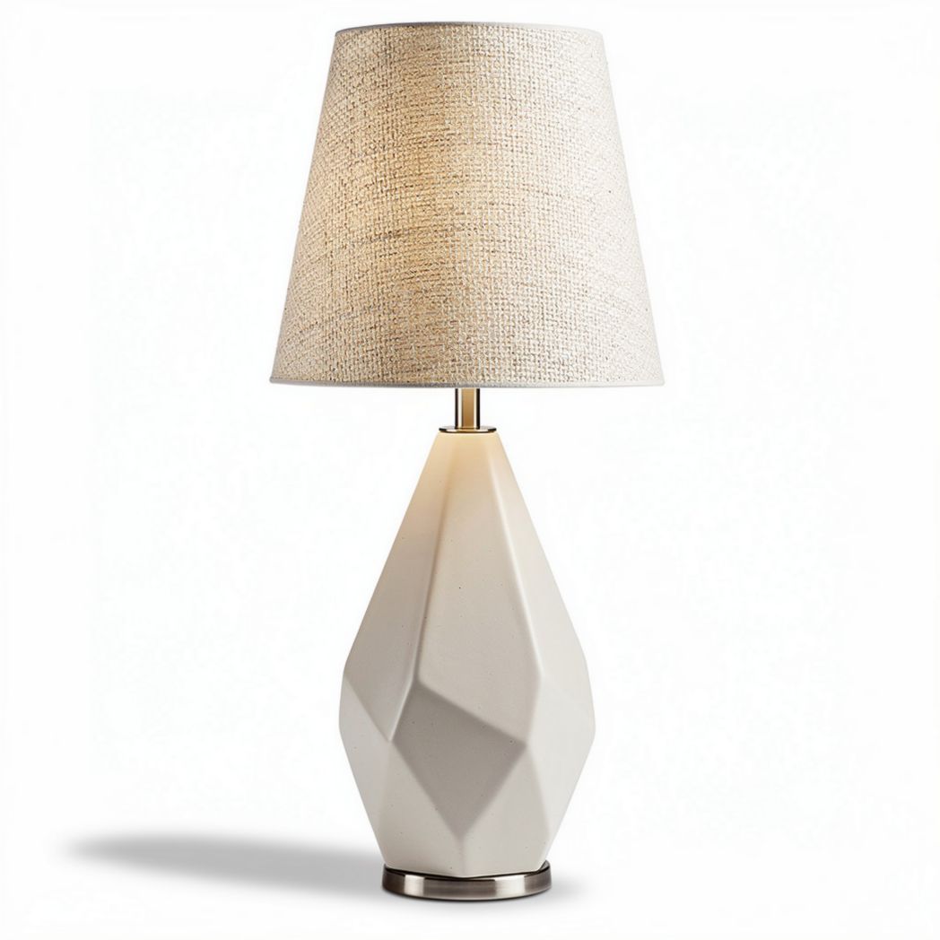 Lampe de table en céramique blanche avec abat-jour en lin tissé 25 x 25 x 50cm