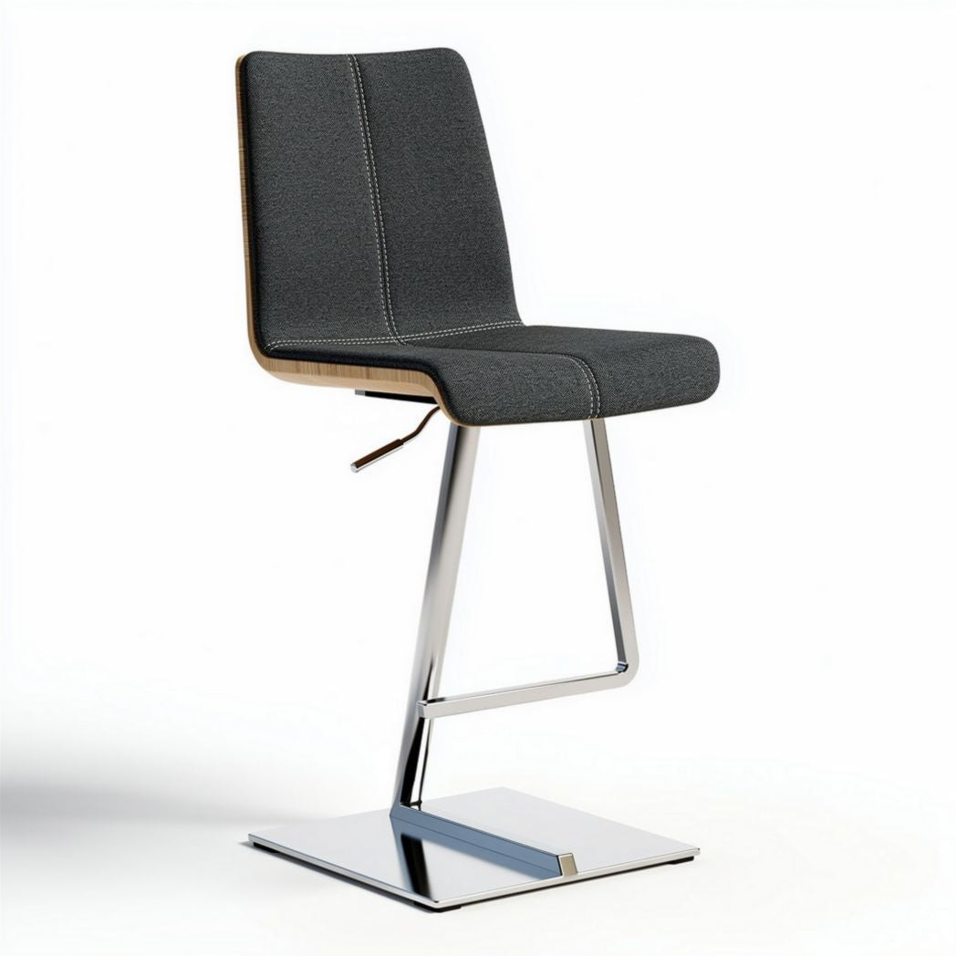 Chaise de bar réglable en tissu gris et bois avec structure en métal 45 x 45 x 100cm