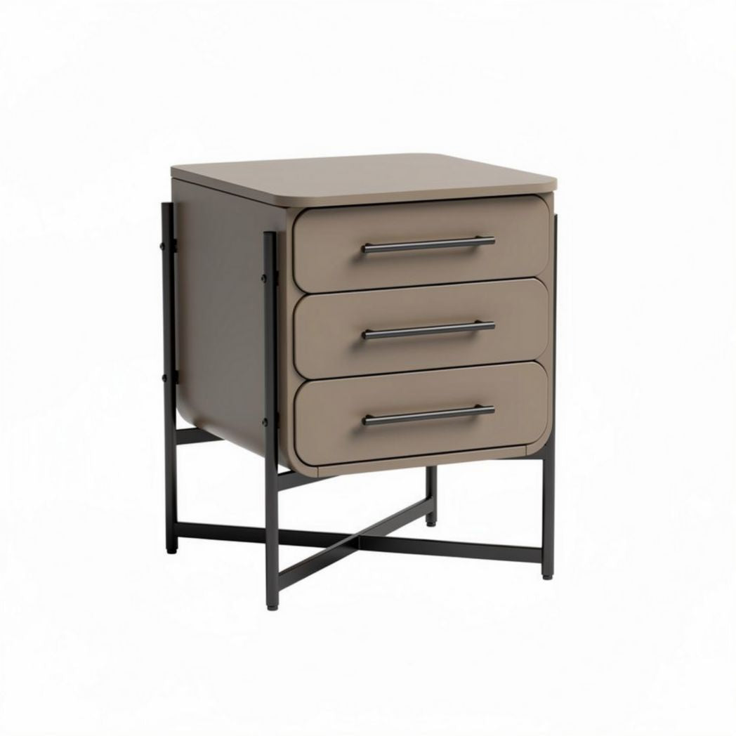 Table de chevet en métal et MDF avec 3 tiroirs dimensions 45 x 40 x 60cm couleur beige