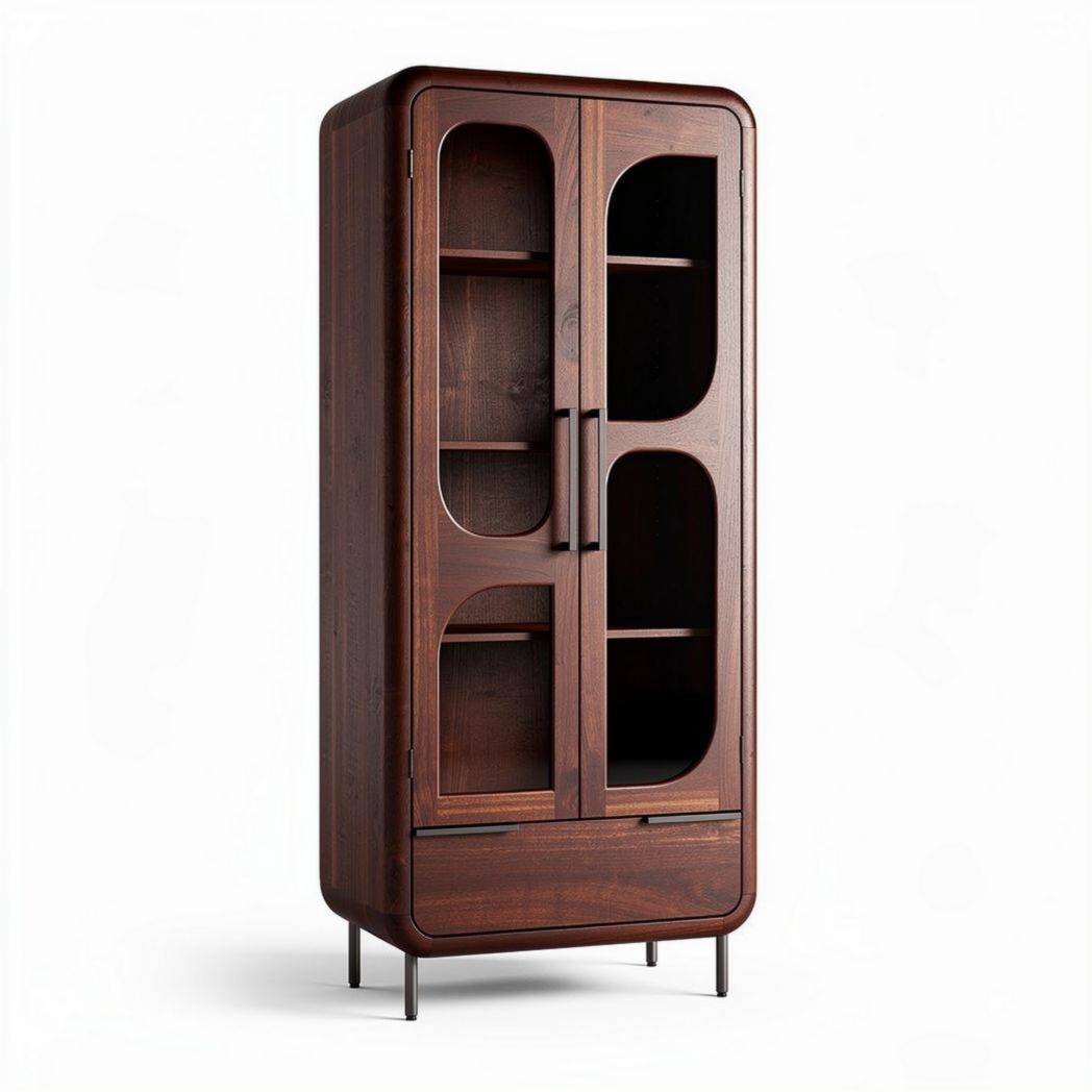 Armoire en bois de noyer avec portes en verre et étagères 60 x 40 x 150cm